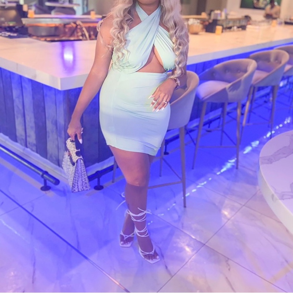 Shein Mint Blue Mini Halter Dress Size Large ONLY WORN ONCE